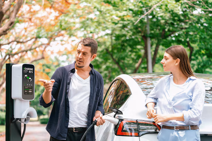Lovely Young Couple Recharging Battery Electric Car Autumn Exalt 31965 310949 - Charge Point Homes