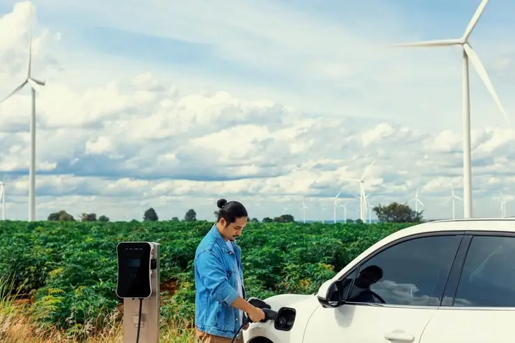 Progressive Man With His Ev Car Wind Turbine As Concept Renewable Energy 31965 66193 - Charge Point Homes