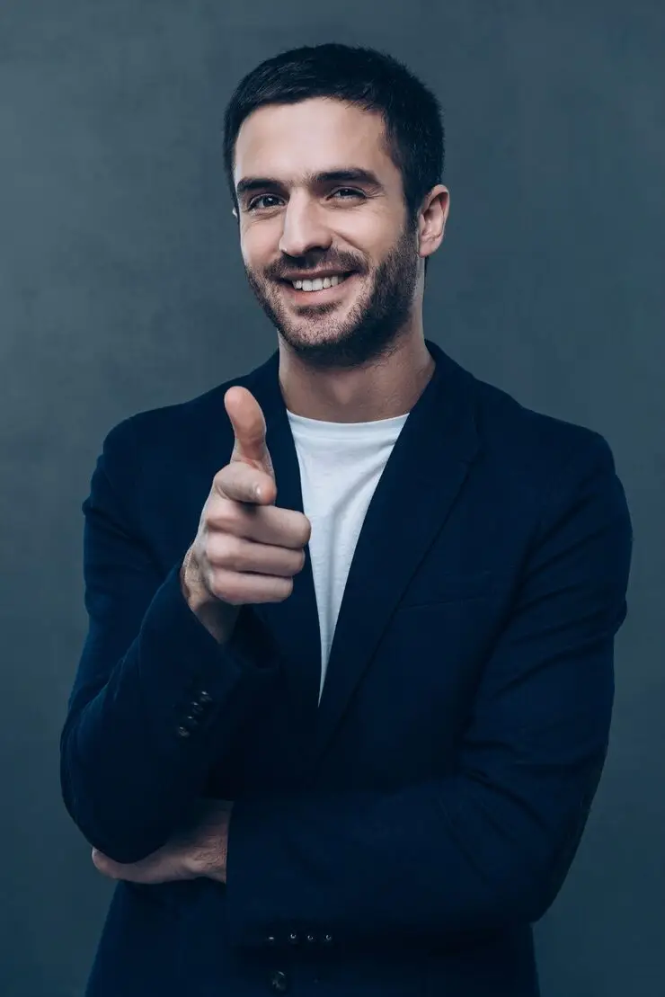 You Are Awesome Cheerful Young Man Pointing You Looking Camera While Standing Against Grey Background 425904 26330 - Charg...